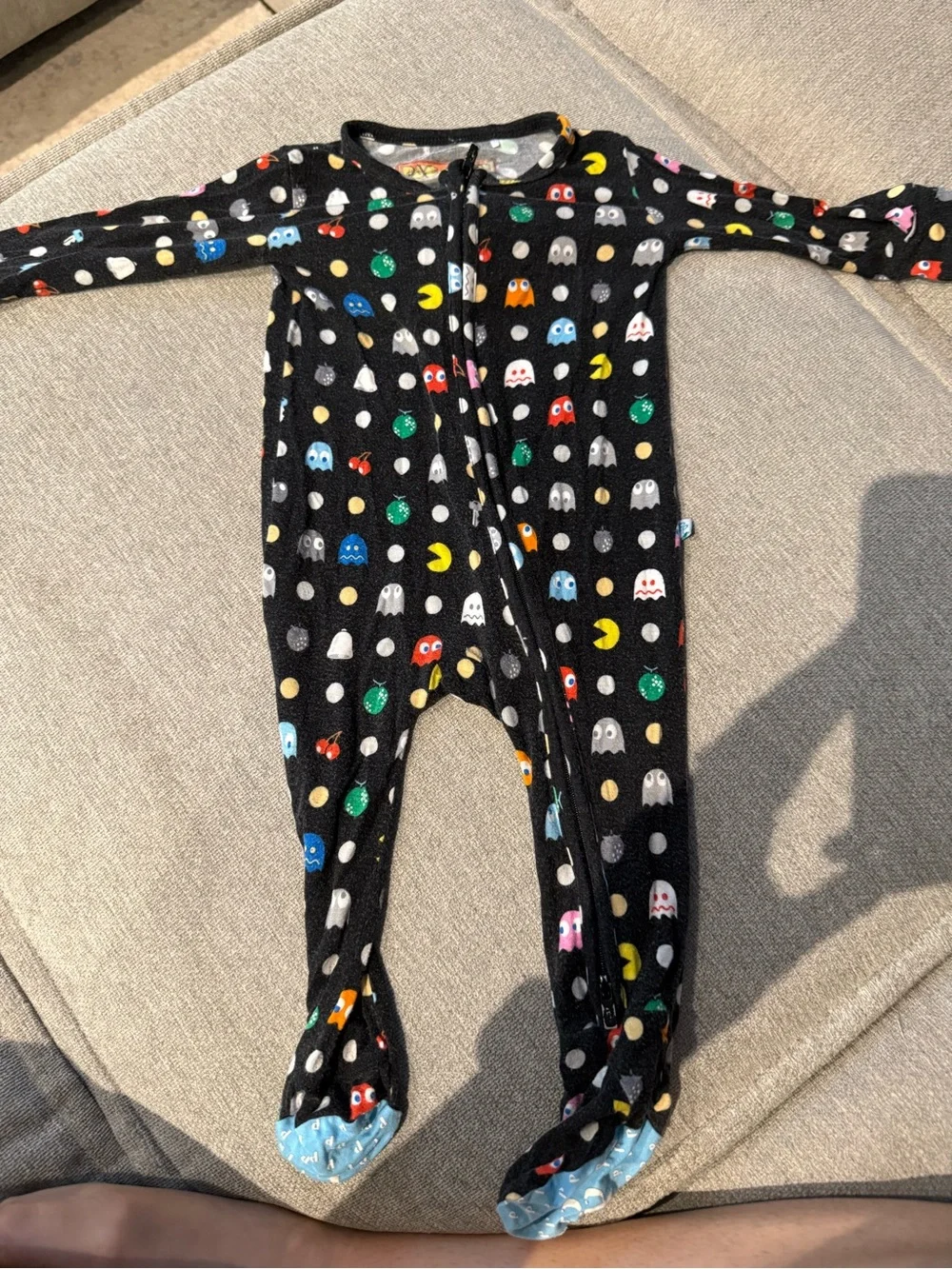 Posh Peanut Black Pac-Man Character Print Footed One-Piece